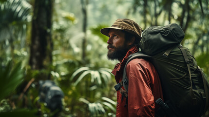 Fototapeta na wymiar Explorer in Tropical Rainforest
