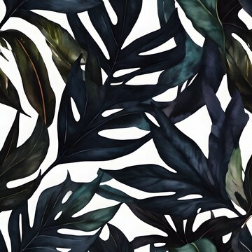 Watercolor effect, bringing an artistic and painterly quality to the tropical leaf background © jaijai