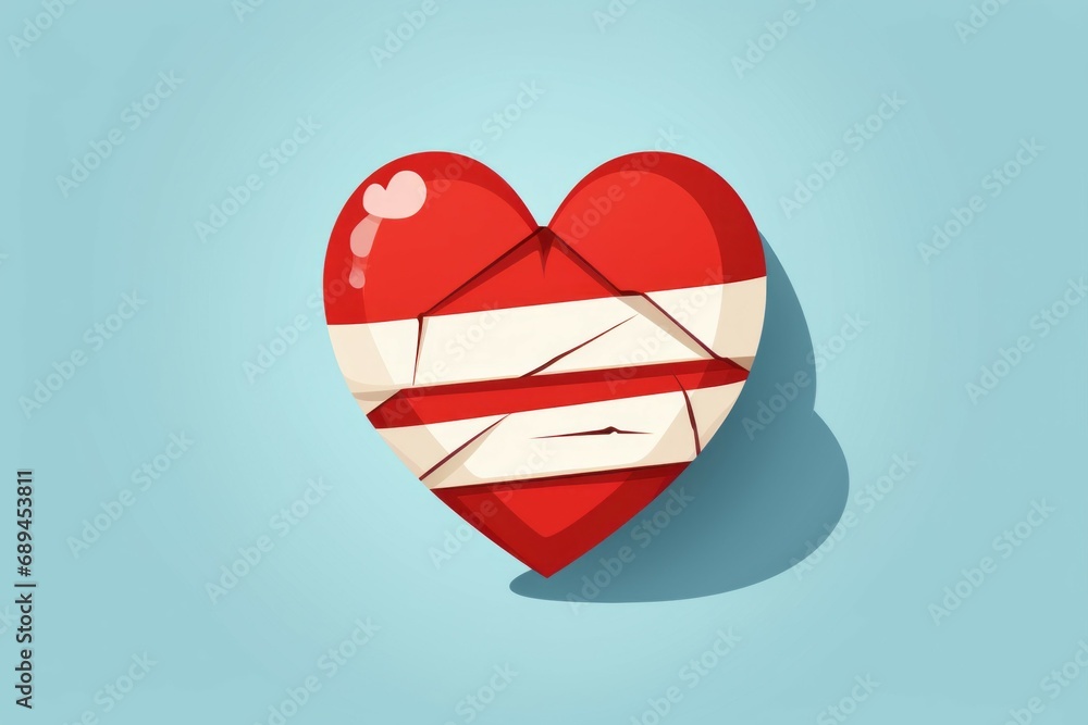 Poster broken heart with cracks. background with selective focus and copy space