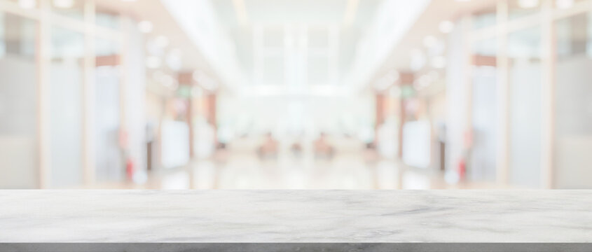Marble table top with blur hospital clinic medical interior background