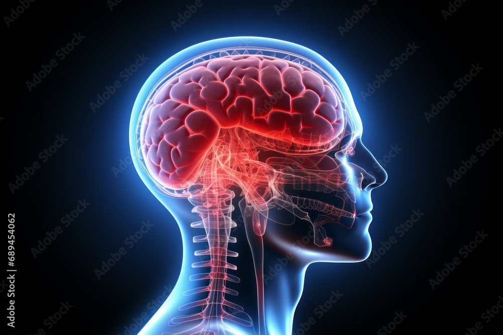 Poster hologram of the human brain. background with selective focus and copy space