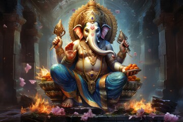 God Ganesha. Religious concept. Portrait with selective focus and copy space - obrazy, fototapety, plakaty