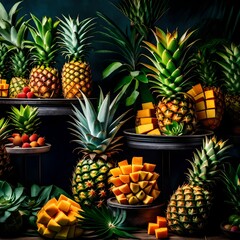 Fototapeta premium pineapple fruit and pineapple on different positions