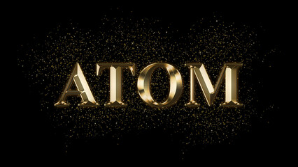ATOM Gold Text Effect on black background, Gold text with sparks, Gold Plated Text Effect, shiny gold font effect on black background, text effect with 3d style, font. vector template design