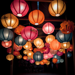 A symmetrical arrangement of paper lanterns