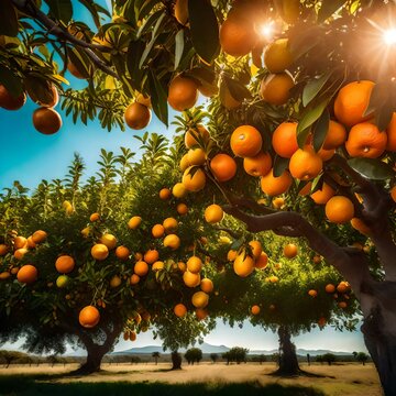 orange tree with oranges at sunny day