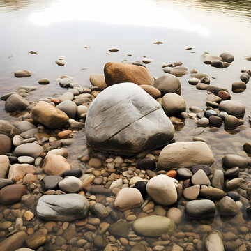 A symmetrical arrangement of rocks along a riverbank