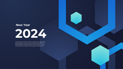 Happy new year 2024 celebration background. vector art and illustration for, landing page, template, ui, web, mobile app, poster, banner, flyer. Blue vector decorative 2024 new year banner in style