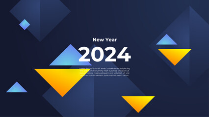 Happy new year 2024 celebration background. vector art and illustration for, landing page, template, ui, web, mobile app, poster, banner, flyer. Blue and yellow vector the year 2024 new years banner