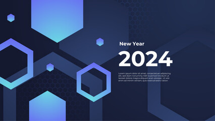 Happy new year 2024 celebration background. vector art and illustration for, landing page, template, ui, web, mobile app, poster, banner, flyer. Blue vector happy new year 2024 banner with trendy