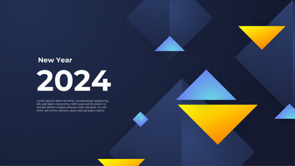 Happy new year 2024 celebration background. vector art and illustration for, landing page, template, ui, web, mobile app, poster, banner, flyer. Blue and yellow simple design happy new year 2024