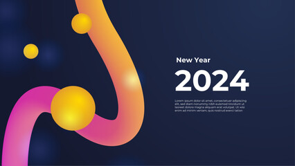 Happy new year 2024 celebration background. vector art and illustration for, landing page, template, poster, banner, flyer. Blue pink and yellow vector decorative 2024 new year banner in modern style