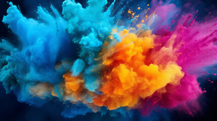 Multicolored dust and smoke explosion, on black background