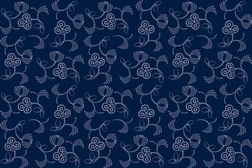  Abstract halftone flower natural imitation motif seamless pattern. Light blue element on dark blue background,for fabric textile masculine male shirt ladies dress cloth decoration print