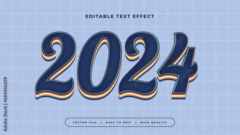 Poster Blue and beige 2024 3d editable text effect - font style