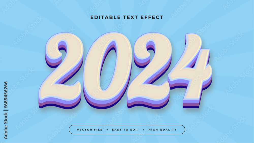 Poster Blue white and purple violet 2024 3d editable text effect - font style