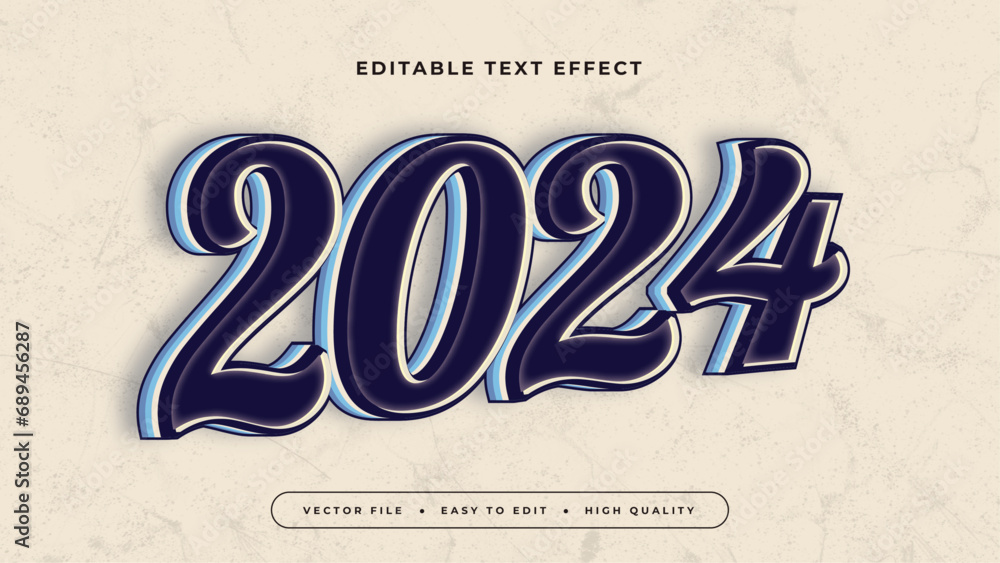 Poster Beige blue and black 2024 3d editable text effect - font style