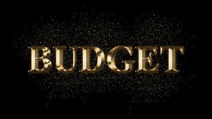 BUDGET Gold Text Effect on black background, Gold text with sparks, Gold Plated Text Effect, shiny gold font effect on black background, text effect with 3d style, font. vector template design