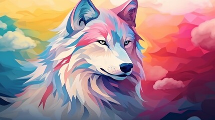 wolf in pastel dreams: majestic wildlife abstract in nature - surreal digital illustration for wallpaper, animal art, and ethereal background