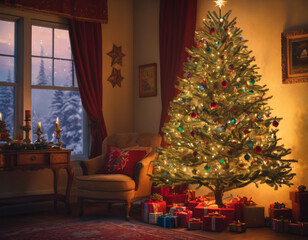 Fototapeta na wymiar Christmas tree Modern Merry christmas and Happy New Year