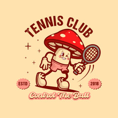 Fototapeta premium Mushroom Tennis Logo Vintage and Retro