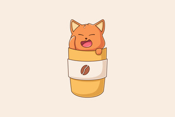 Cute Fox with Coffee Character Illustration