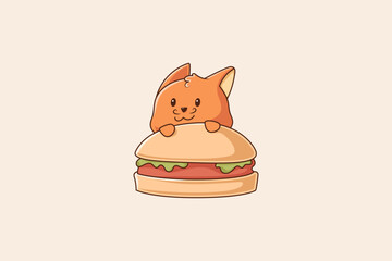 Cute Fox with Burger Character Illustration