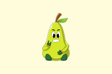 Cute Pear Fruit Character Design Illustration