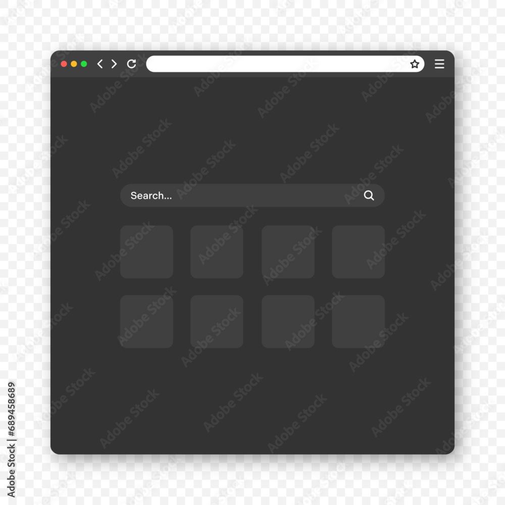 Poster blank web browser window with toolbar and search field. modern website, internet page in flat style.
