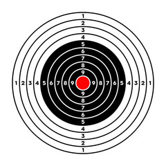 Shooting range paper target with divisions, marks and numbers. Archery, gun shooting practise and training, sport competition and hunting. Bullseye and aim. Vector illustration