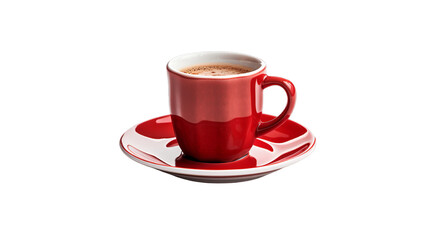 Red coffee cup isolated on transparent PNG background, Generative ai