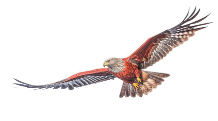 Red kite in flight against clear isolated on transparent PNG background, Generative ai - Powered by Adobe