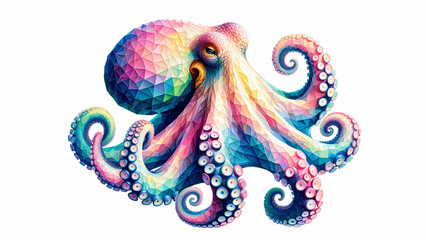 Naklejka premium Colorful Polygonal Octopus. Type I - Generated by AI
