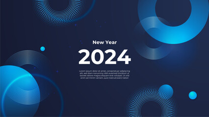 Blue vector modern 2024 new year banner with shapes