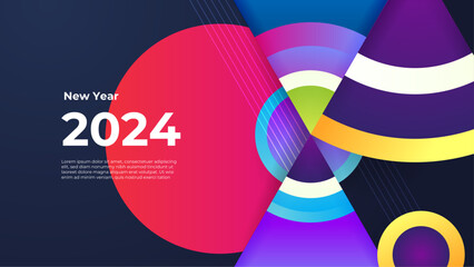 Colorful colourful vector abstract new year 2024 banners shapes element - obrazy, fototapety, plakaty