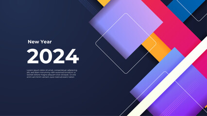 Colorful colourful vector decorative 2024 new year banner in modern style - obrazy, fototapety, plakaty