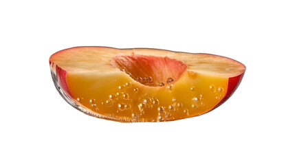 Slice of ripe peach fruit Isolated on transparent PNG background, Generative ai