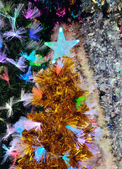 Details of a fiber-optic decorated Christmas Tree with dectoration