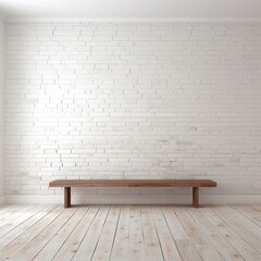 Empty room white Brick wall with wood floor and Funiture.