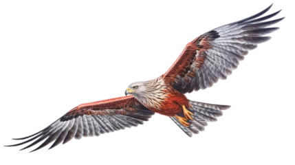 Selbstklebende Fototapeten Red kite in flight against clear isolated on transparent PNG background, Generative ai © anita