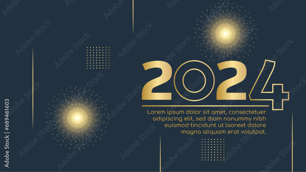 Poster gold and black vector happy new year 2024 banner with trendy style. happy new year 2024 background