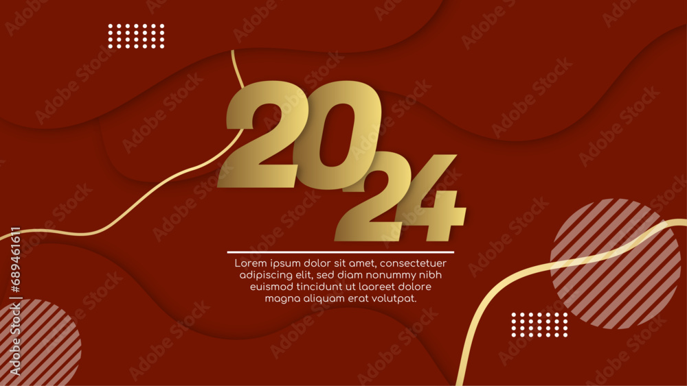 Poster red and gold vector trendy new year 2024 design banner. happy new year 2024 background