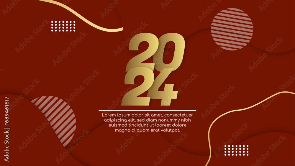 Poster red and gold vector stylish 2024 new year banner. happy new year 2024 background