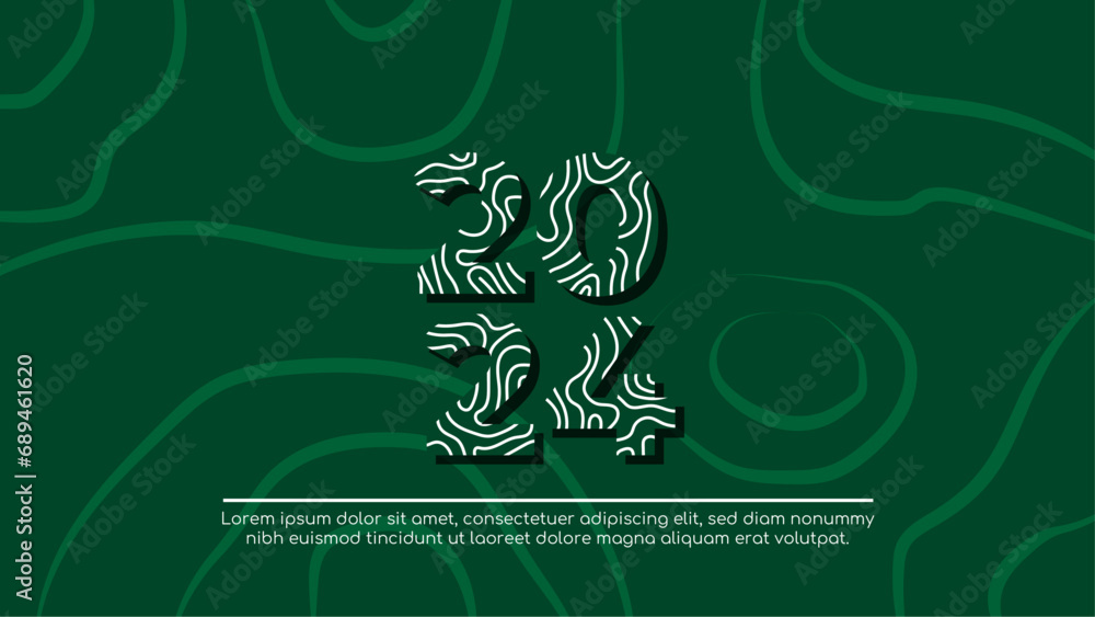 Poster white and green vector happy new year 2024 banner with trendy style. happy new year 2024 background