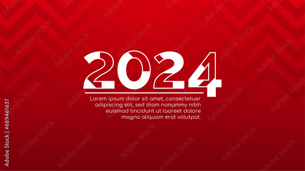 Poster red and white vector trendy new year 2024 design banner. happy new year 2024 background