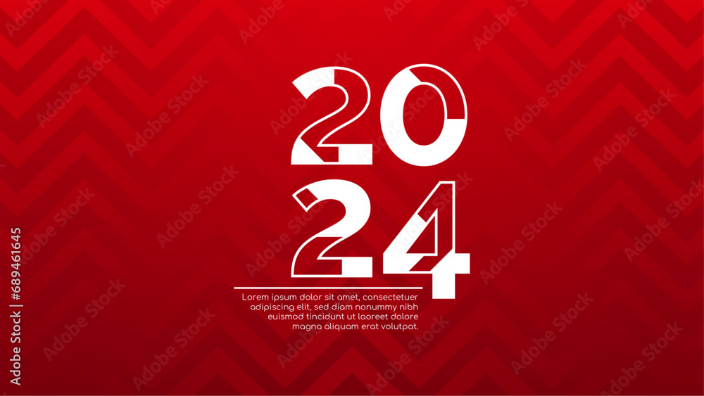 Poster Red and white vector abstract new year 2024 banners shapes element. Happy new year 2024 background