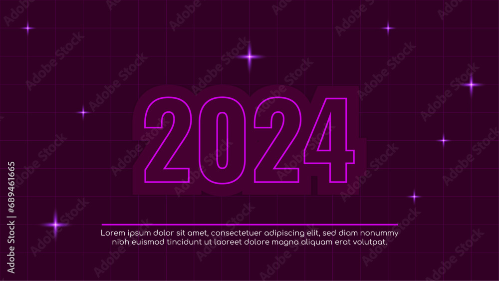 Poster purple violet vector simple and elegant 2024 new year banner. happy new year 2024 background