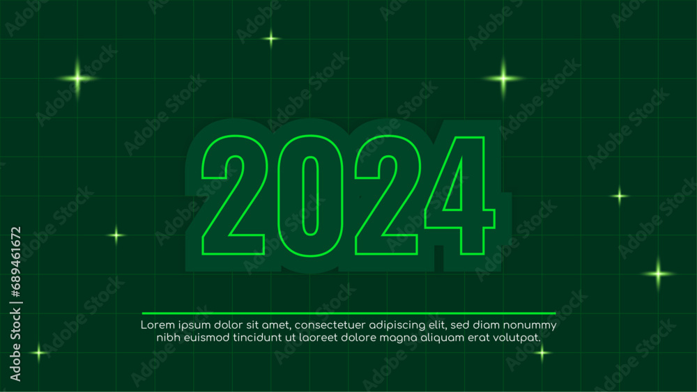 Poster green vector abstract minimal modern happy new year 2024 banner. happy new year 2024 background