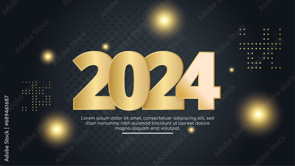 Poster black and gold vector abstract minimal modern happy new year 2024 banner. happy new year 2024 backgr