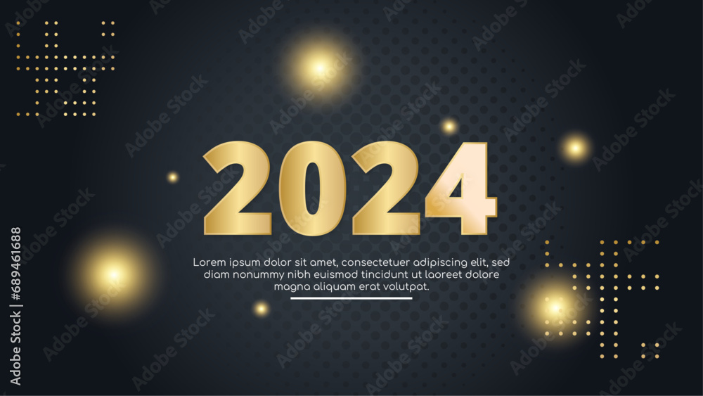 Poster black and gold vector simple and elegant 2024 new year banner. happy new year 2024 background